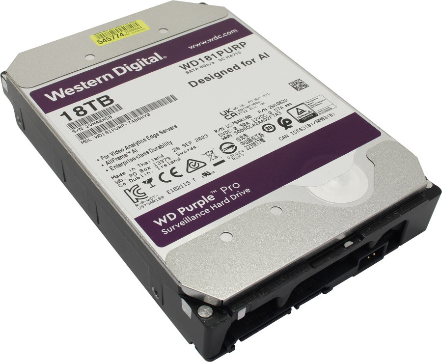 Жёсткий диск HDD 18 Tb SATA 6Gb/s Western Digital Purple Pro WD181PURP 3.5" 7200rpm 512Mb - фото 1 - id-p214272900