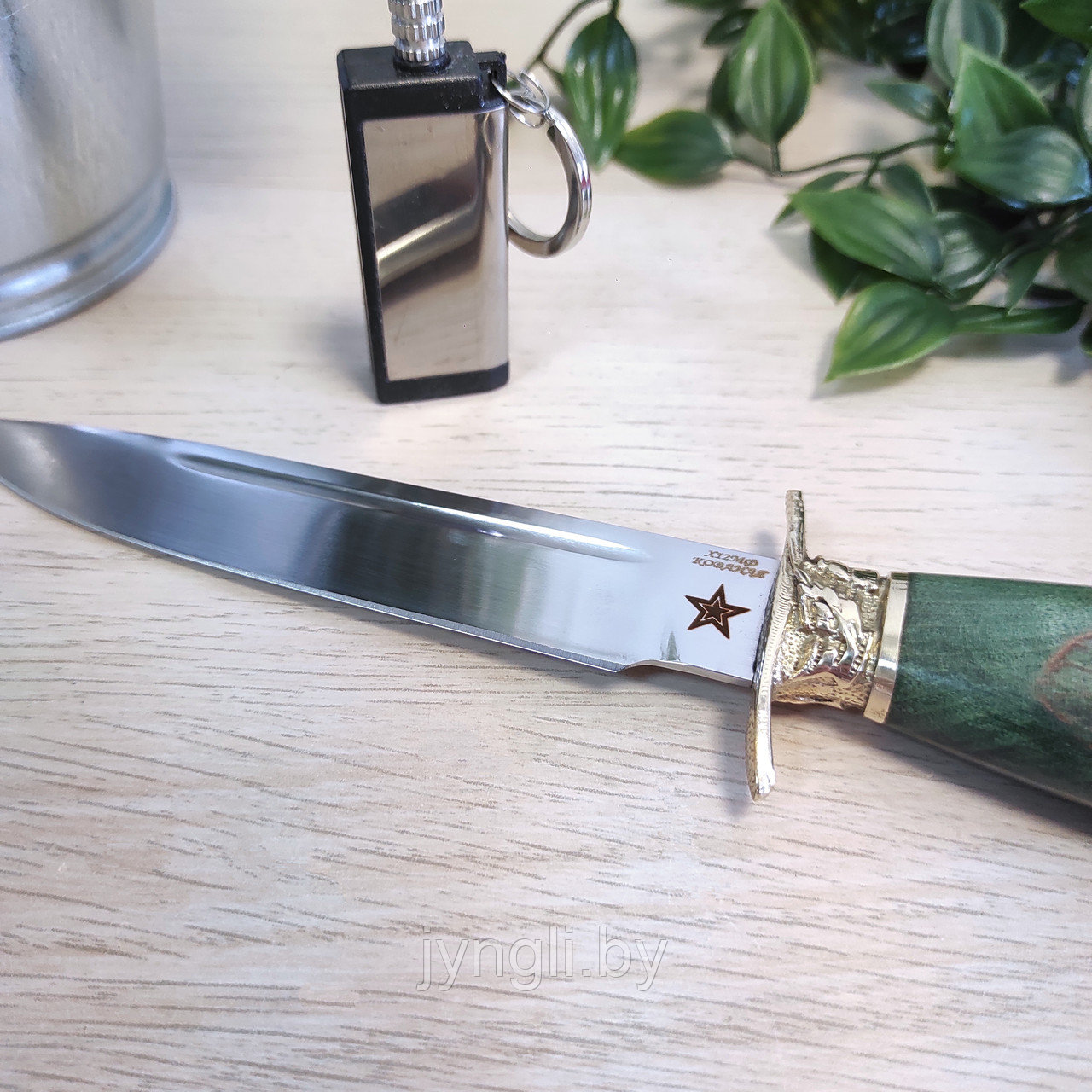 Нож Финка НКВД Х12МФ кованая (зеленая рукоять) - фото 3 - id-p226841976