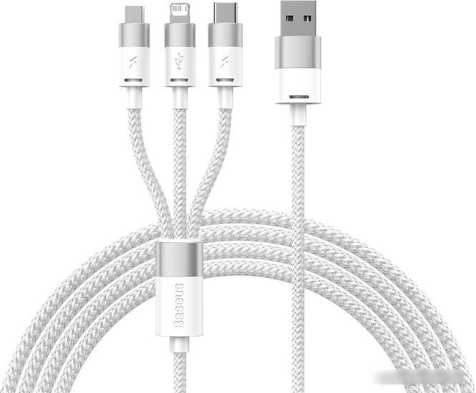 Кабель Baseus One-For-Three Fast Charging Data Cable 3.5A USB Type-A - USB Type-C/microUSB/Lightning (1.2 м, - фото 1 - id-p226861370
