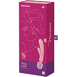 Двусторонний вибратор с клиторальным стимулятором Wand + Rabbit Satisfyer Triple Lover Pink, фото 10