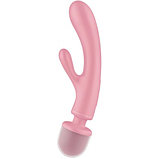 Двусторонний вибратор с клиторальным стимулятором Wand + Rabbit Satisfyer Triple Lover Pink, фото 4