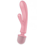 Двусторонний вибратор с клиторальным стимулятором Wand + Rabbit Satisfyer Triple Lover Pink, фото 2
