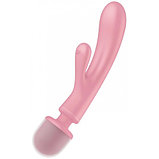 Двусторонний вибратор с клиторальным стимулятором Wand + Rabbit Satisfyer Triple Lover Pink, фото 3