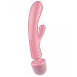 Двусторонний вибратор с клиторальным стимулятором Wand + Rabbit Satisfyer Triple Lover Pink, фото 6