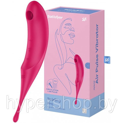 Вакуумный стимулятор с вибростимулирующим отростком Satisfyer Twirling Pro красный