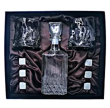 Подарочный набор для виски со штофом, 2 стакана, 6 камней AmiroTrend ABW-404 black transparent