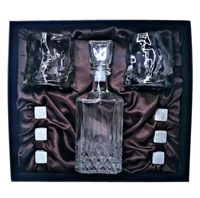 Подарочный набор для виски со штофом, 2 стакана, 6 камней AmiroTrend ABW-404 black transparent - фото 1 - id-p146616875