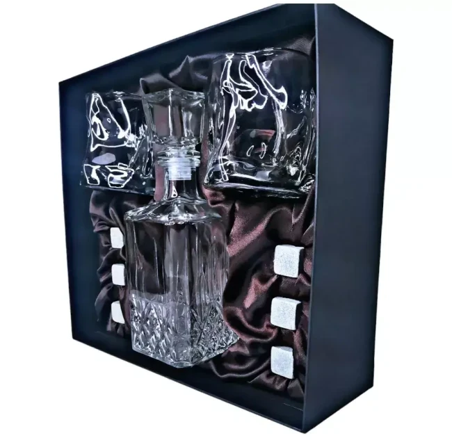 Подарочный набор для виски со штофом, 2 стакана, 6 камней AmiroTrend ABW-404 black transparent - фото 5 - id-p146616875
