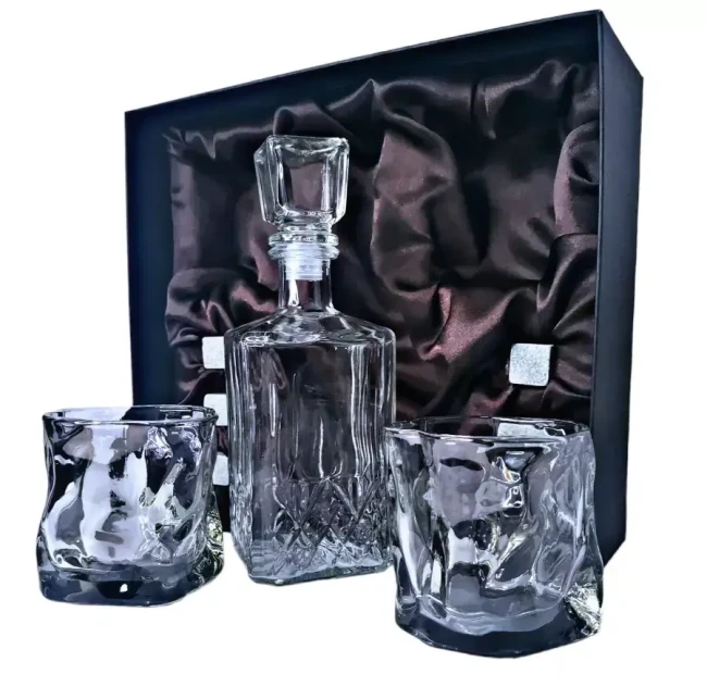 Подарочный набор для виски со штофом, 2 стакана, 6 камней AmiroTrend ABW-404 black transparent - фото 7 - id-p146616875