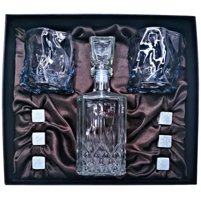 Подарочный набор для виски со штофом, 2 стакана, 6 камней AmiroTrend ABW-404 transparent blue - фото 1 - id-p226820083