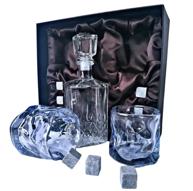 Подарочный набор для виски со штофом, 2 стакана, 6 камней AmiroTrend ABW-404 transparent blue - фото 2 - id-p226820083