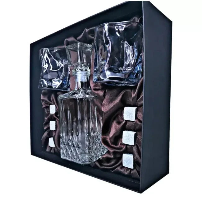 Подарочный набор для виски со штофом, 2 стакана, 6 камней AmiroTrend ABW-404 transparent blue - фото 4 - id-p226820083