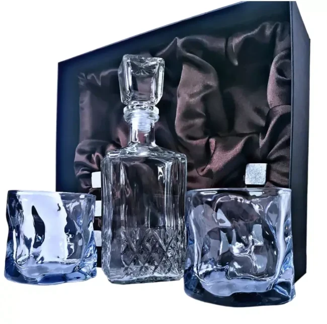 Подарочный набор для виски со штофом, 2 стакана, 6 камней AmiroTrend ABW-404 transparent blue - фото 5 - id-p226820083