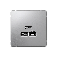 USB розетка тип-C 65W высокоскор.зарядка QC, PD, цвет Алюминий (Schneider Electric ArtGallery)