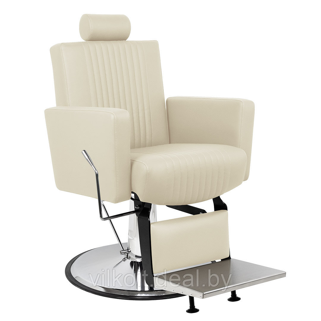 Кресло барбершоп Толедо Инокс с декором в виде линий из строчек, молочное. На заказ - фото 1 - id-p226862900