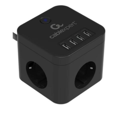 Cablexpert Сетевой фильтр Cube CUBE-3-U4-B-1.5 (3р, 10А, 4 х USB, 1.5м, ур.защиты 4+) черный, коробка - фото 1 - id-p226864684