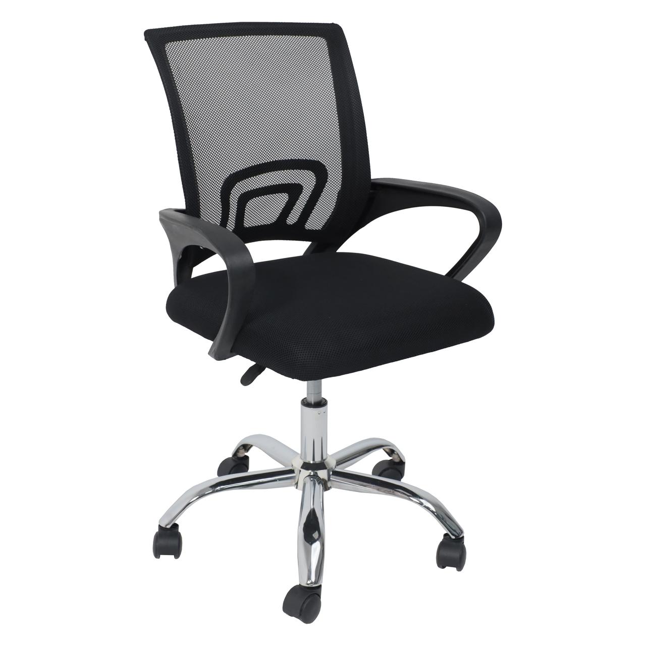 Кресло поворотное RENE, chrome, ткань/сетка, чёрный+сетка-черная