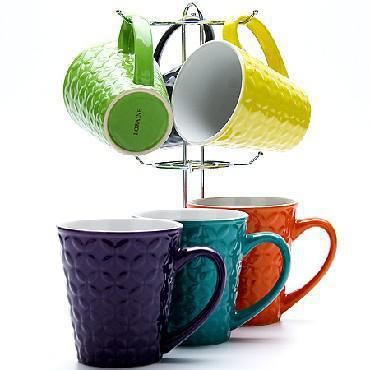 Кружки для чая кофе LORAINE LR 23138 набор чашек 6пр 350мл керамические чайные на подставке - фото 1 - id-p226683011