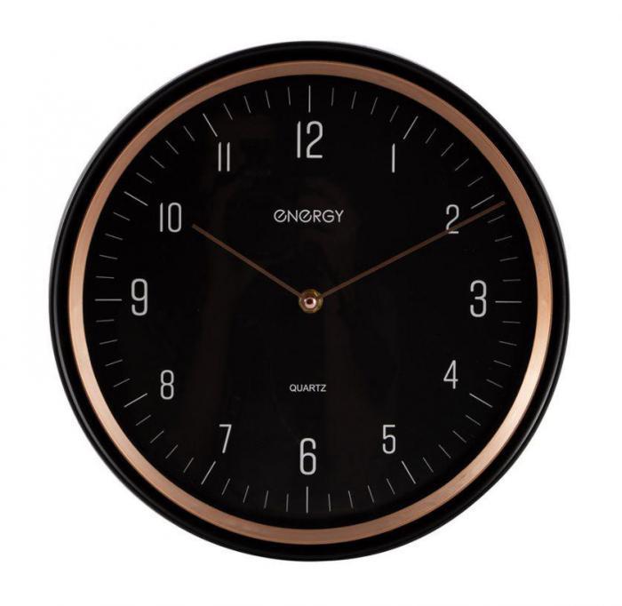 Настенные круглые часы стрелки кварцевые ENERGY ЕС-144 интерьерные оригинальные для спальни дома черные - фото 1 - id-p226683306