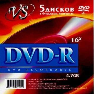 Диски VS DVD+R 4,7 GB 16x конверт/5 (VSDVDPRK501) (620465) - фото 1 - id-p227094698