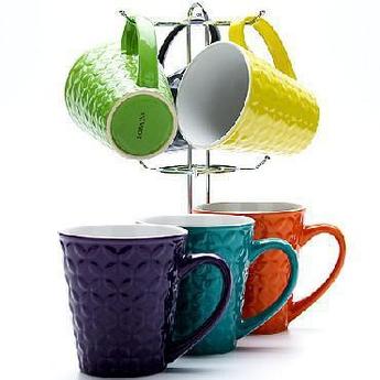 Кружки для чая кофе LORAINE LR 23138 набор чашек 6пр 350мл керамические чайные на подставке