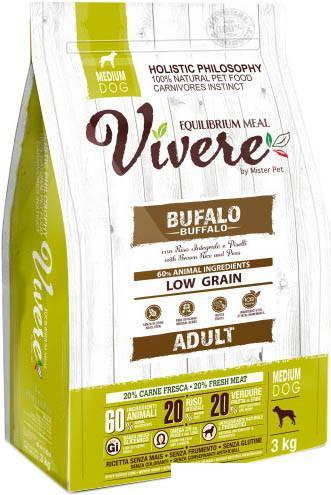 Сухой корм для собак Vivere Medium Adult Buffalo (для взрослых средних пород с буйволом) 3 кг - фото 1 - id-p226627159