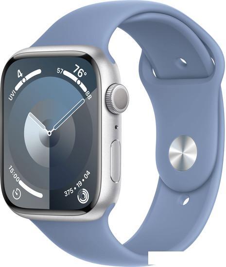 Умные часы Apple Watch Series 9 45 мм (алюминиевый корпус, серебристый/зимний синий, спортивный силиконовый