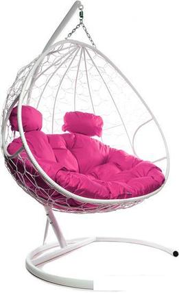 Подвесное кресло M-Group Для двоих 11450108 (белый ротанг/розовая подушка), фото 2