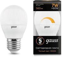 Упаковка ламп LED GAUSS E27, шар, 7Вт, 10 шт. [105102107-d]