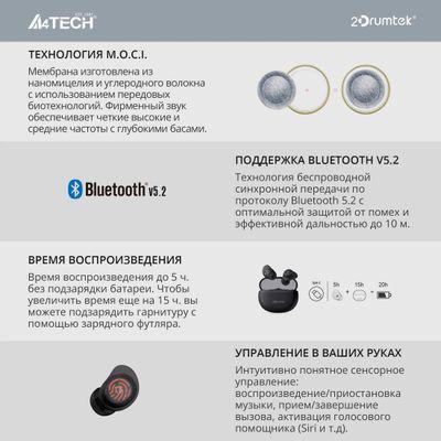 Наушники A4TECH 2Drumtek B27 TWS, Bluetooth, вкладыши, пепельно-серый [b27 ash grey] - фото 6 - id-p226579034