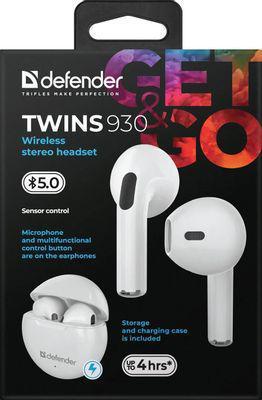 Гарнитура Defender Twins 930, для телефона, вкладыши, bluetooth, белый [63931] - фото 4 - id-p226357086