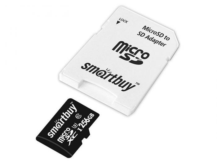 256Gb - SmartBuy MicroSDXC Class 10 Pro UHS-I U3 SB256GBSDCL10U3-01 с адаптером SD (Оригинальная!) - фото 1 - id-p226411940