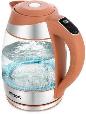 Чайник электрический KitFort КТ-6661, 2200Вт, оранжевый и серебристый - фото 1 - id-p226702463