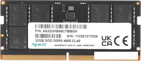 Оперативная память Apacer 32ГБ DDR5 SODIMM 4800 МГц AS32GHB48CTBBGH