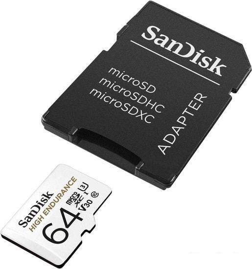 Карта памяти SanDisk High Endurance microSDXC SDSQQNR-064G-GN6IA 64GB (с адаптером) - фото 2 - id-p226762903