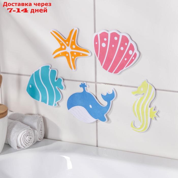 Набор мини-ковриков для ванны Доляна "Океан", 16×16 см, 5 шт, цвет МИКС - фото 1 - id-p226897652