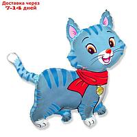 Шар фольгированный 30" "Кошечка", с шарфом, цвет голубой