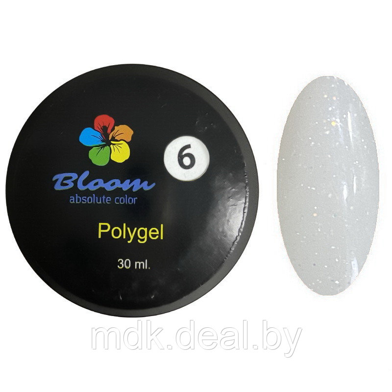 Полигель Bloom №6 30 мл (молочный с блестками) баночка - фото 1 - id-p145106865