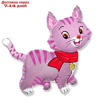 Шар фольгированный 30" "Кошечка с шарфом", цвет розовый