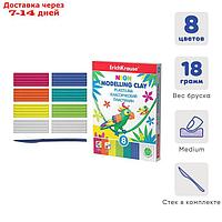 Пластилин 8 цветов, 144 г, ErichKrause, неоновый + 2 белых, со стеком, улучшенная формула, в картонной