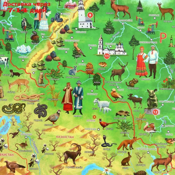 Интерактивная карта России для детей "Карта Нашей Родины", 101 х 69 см, ламинированная - фото 2 - id-p226911574