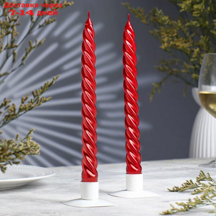 Набор свечей витых, 2,3х 24,5 см, 2 штуки, красный металлик - фото 1 - id-p226908432