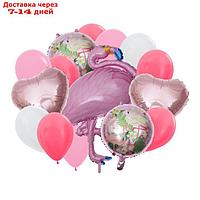 Букет из шаров "Фламинго", фольга, латекс, набор 16 шт, цвет розовый