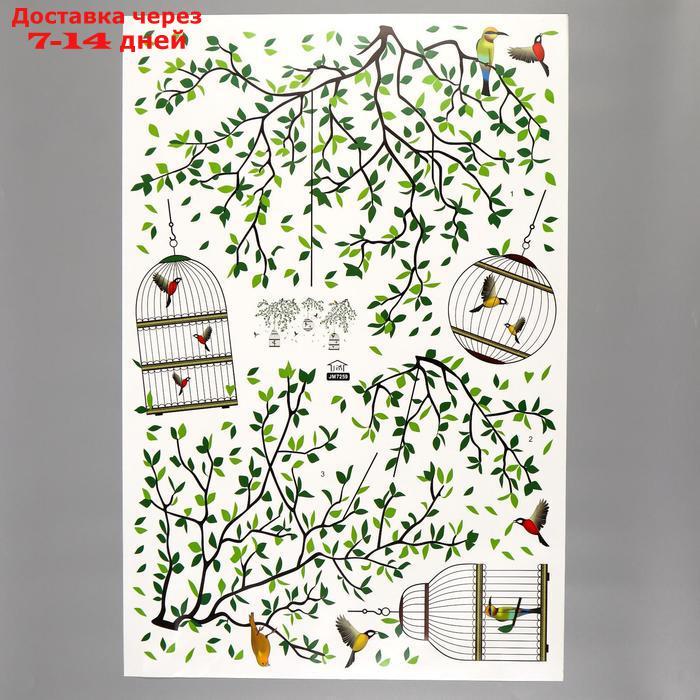 Наклейка пластик интерьерная цветная "Птицы в клетках в саду" 60х90 см - фото 2 - id-p226910338