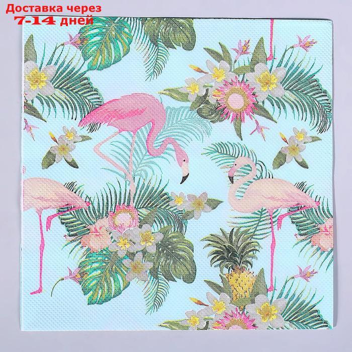 Салфетки бумажные "Фламинго с цветами", 33х33 см, набор 20 шт. - фото 1 - id-p226898996