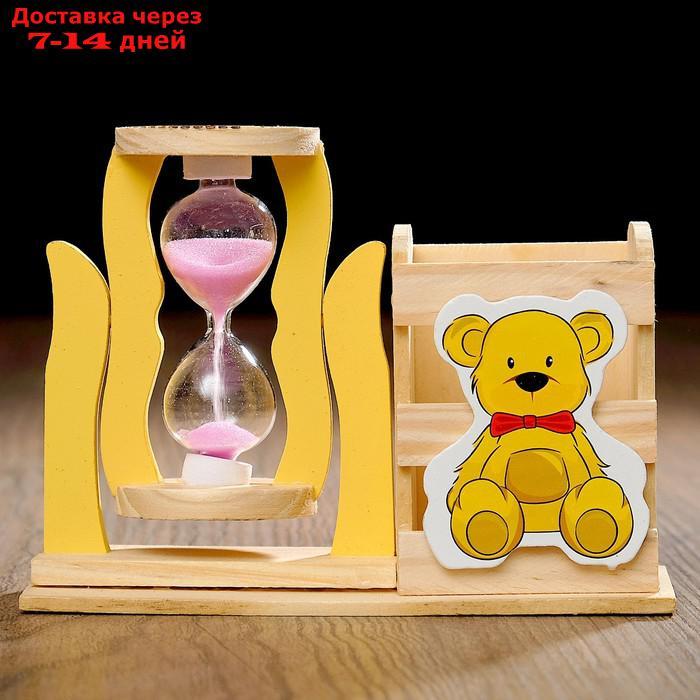 Часы песочные "Медвежонок" с карандашницей, 13.5х13.5х10 см, микс - фото 1 - id-p226899065
