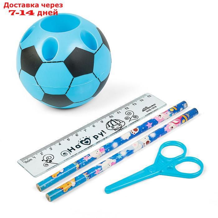 Набор настольный детский, "Футбольный мяч", из 5 предметов: 2 карандаша, линейка, ножницы, подставка, МИКС - фото 2 - id-p226911336