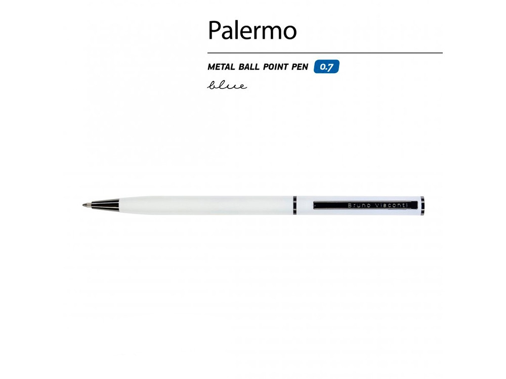 Ручка шариковая автоматическая BrunoVisconti, 0.7 мм, синяя PALERMO (белый металлический корпус) - фото 2 - id-p227133613