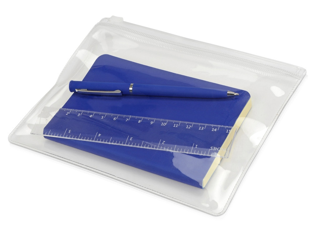 Набор канцелярский Softy: блокнот, линейка, ручка, пенал, синий - фото 1 - id-p227133813