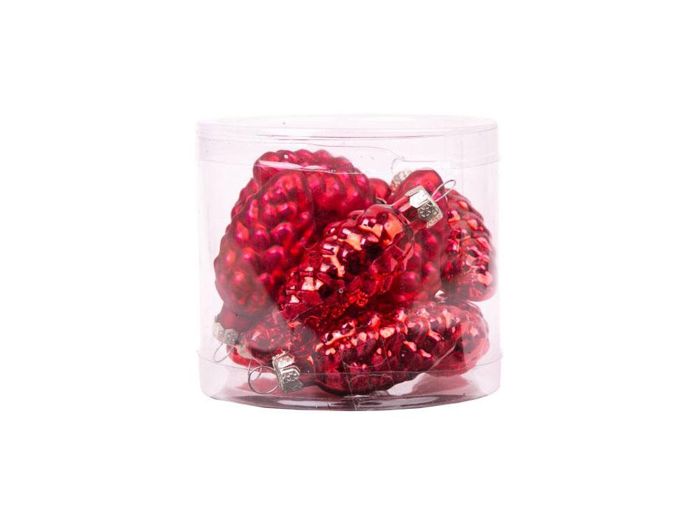 Новогоднее подвесное украшение Красные шишки из стекла, набор из 12 штук / 5*5*6см - фото 1 - id-p227134044